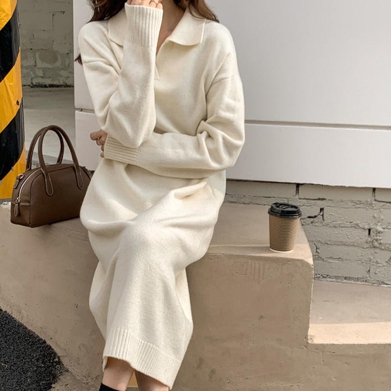 Vestido Tipo Jersey Con Cuello Con Solapa Para Mujer | Ideal Para Otoño E Invierno