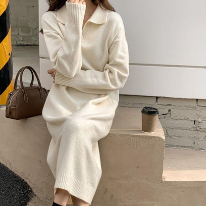 Vestido Tipo Jersey Con Cuello Con Solapa Para Mujer | Ideal Para Otoño E Invierno