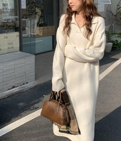 Vestido Tipo Jersey Con Cuello Con Solapa Para Mujer | Ideal Para Otoño E Invierno