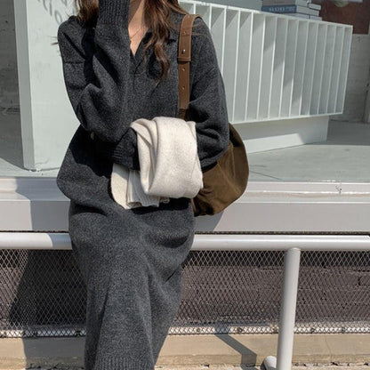 Vestido Tipo Jersey Con Cuello Con Solapa Para Mujer | Ideal Para Otoño E Invierno