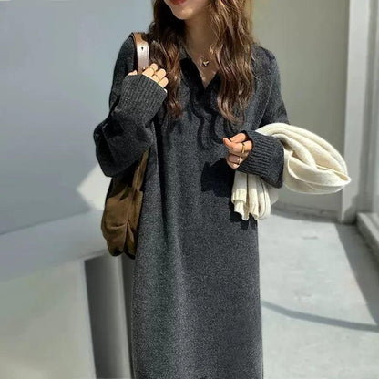 Vestido Tipo Jersey Con Cuello Con Solapa Para Mujer | Ideal Para Otoño E Invierno
