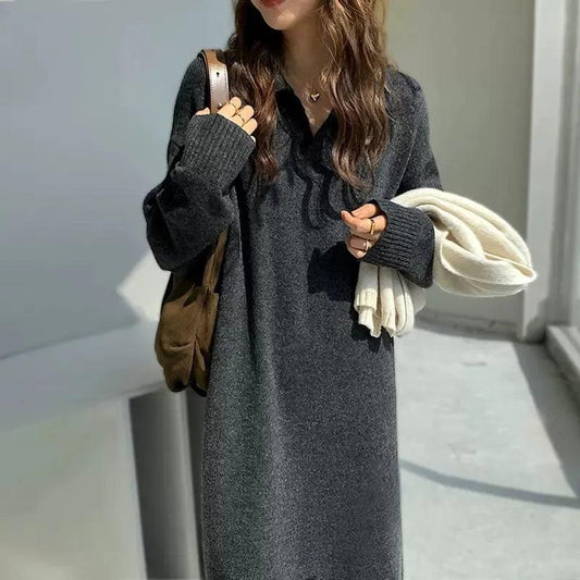 Vestido Tipo Jersey Con Cuello Con Solapa Para Mujer | Ideal Para Otoño E Invierno