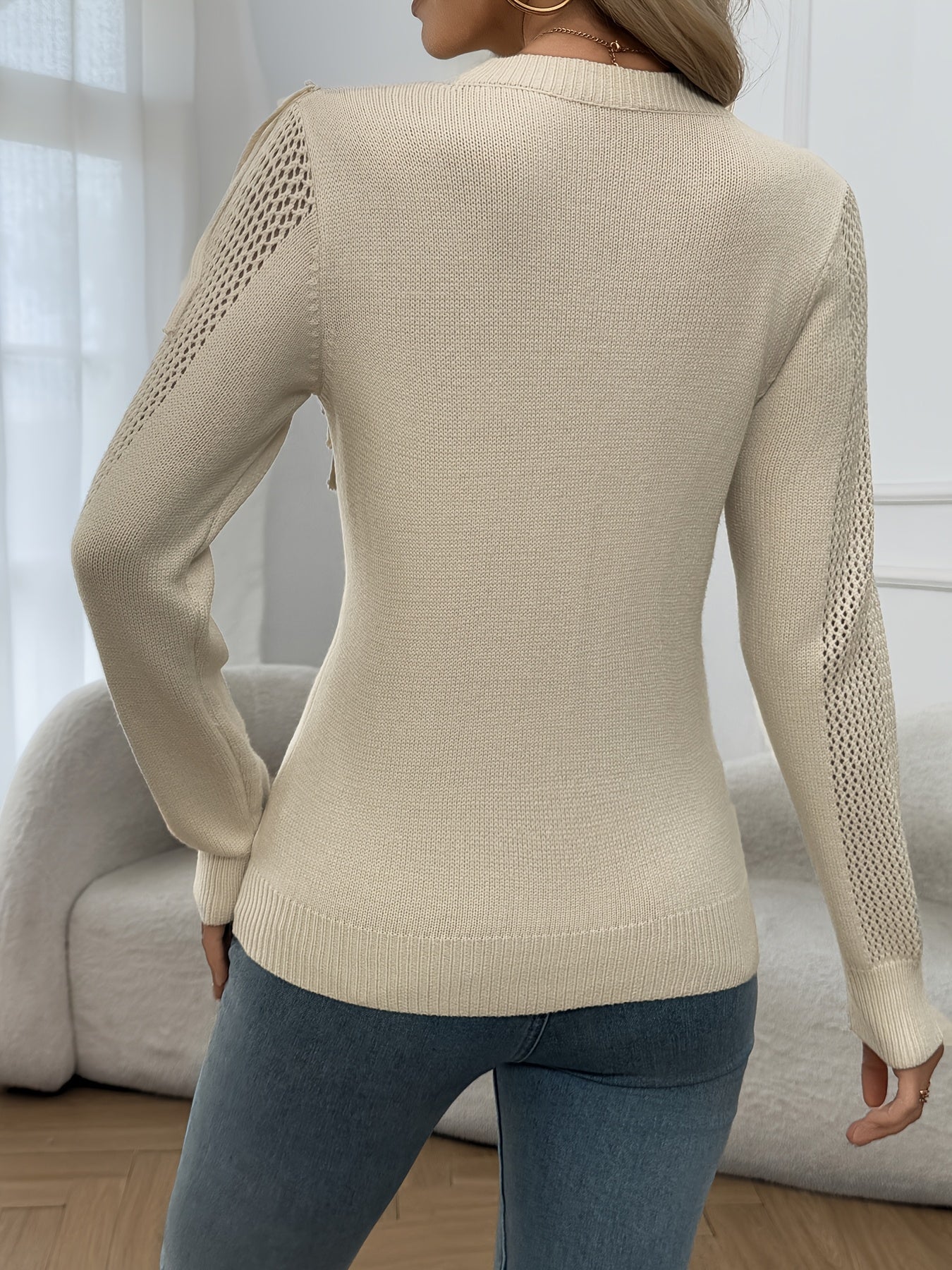 Jersey De Manga Larga Con Detalles De Flecos Para Mujer | Ideal Para Uso Diario Y Superposición