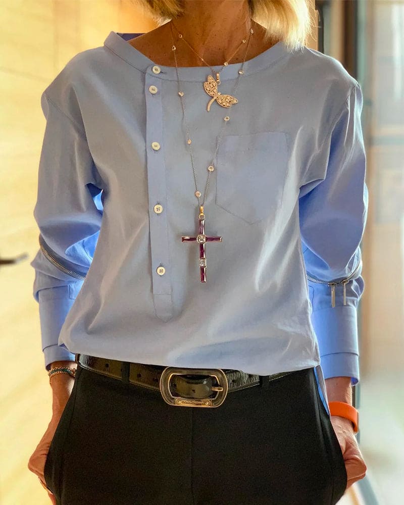 Blusa de Manga Larga con Botones Laterales para Mujer | Ideal para Uso Diario y Oficina
