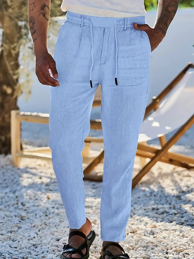Pantalón Casual de Corte Amplio con Cintura Elástica y Cordón para Hombre | Ideal para Uso Diario
