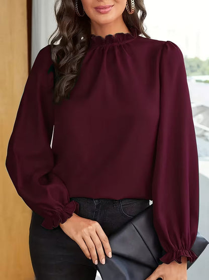 Blusa con Cuello Volanteado y Mangas Abullonadas para Mujeres | Ideal para Uso Diario y Ocasiones Informales