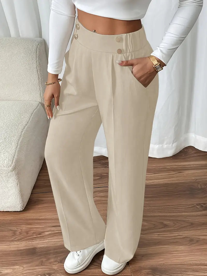 Pantalón De Corte Amplio Con Cintura Elástica Y Bolsillos Laterales Para Mujer | Ideal Para Uso Diario