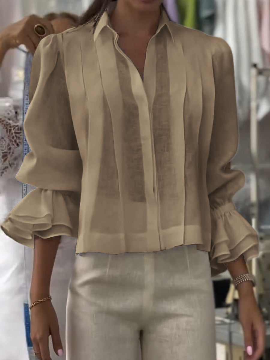 Blusa Corta con Pliegues Verticales y Mangas Abullonadas para Mujeres | Ideal para Uso Diario y Actividades Informales