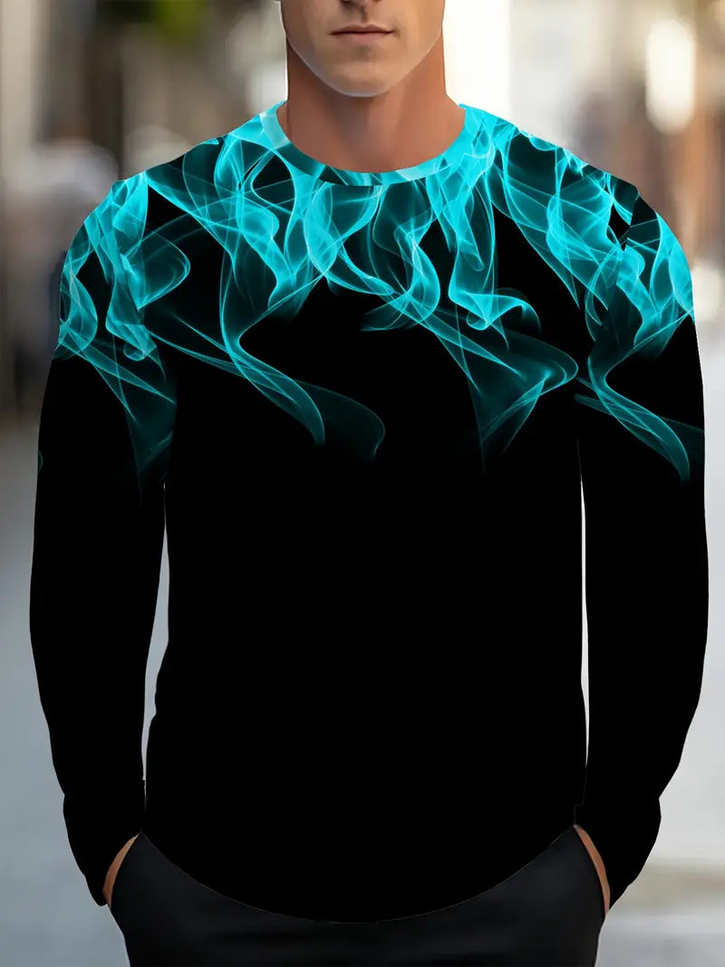 Camiseta de Manga Larga con Estampado de Llamas para Hombre | Ideal para Uso Diario