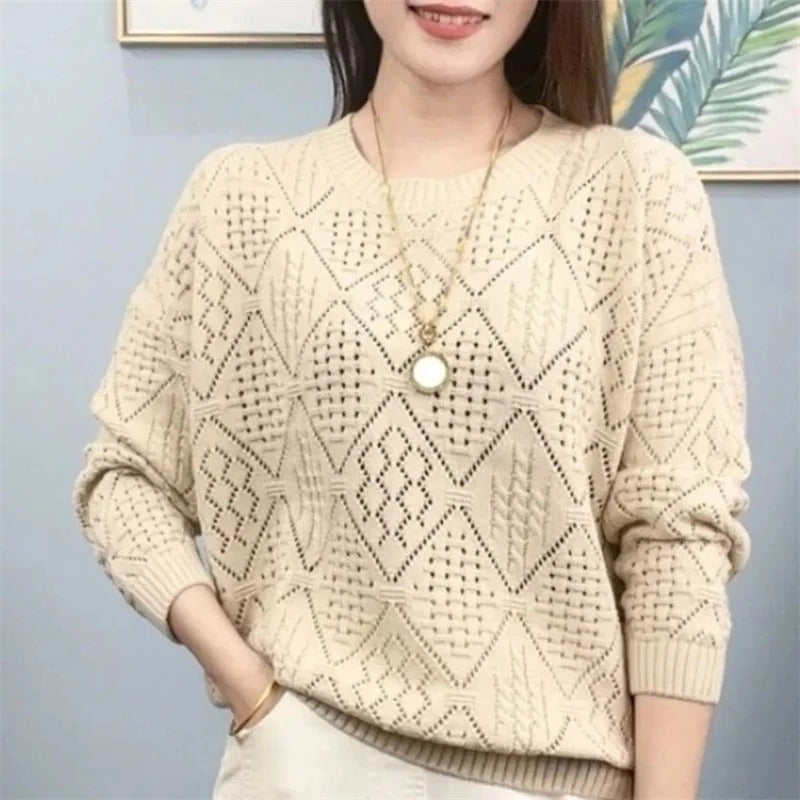 Jersey De Punto Calado Con Cuello Redondo Para Mujer | Ideal Para Uso Diario Y Todas Las Estaciones