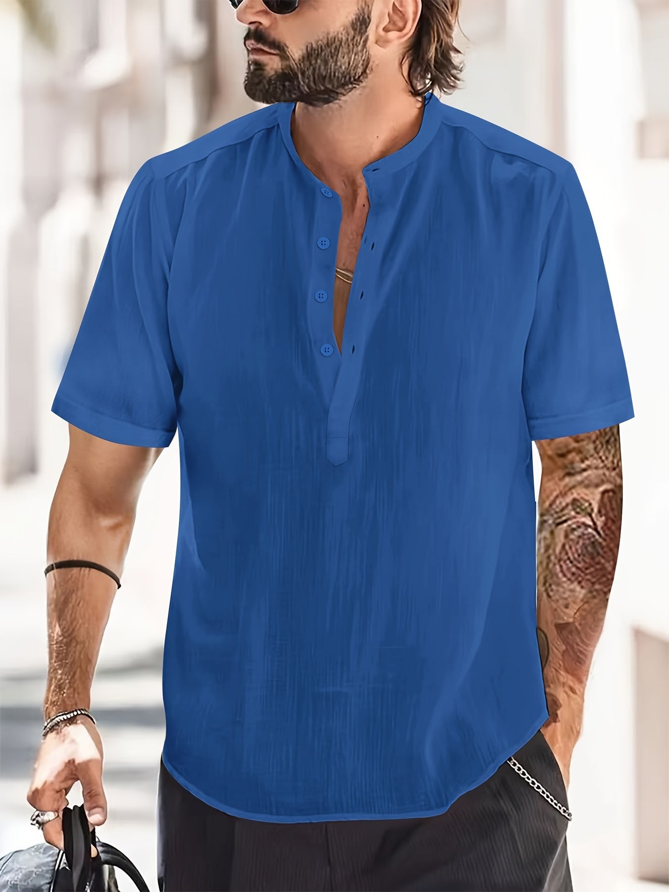 Camisa de Manga Larga con Cuello Alto para Hombre | Ideal para Uso Diario y Ocasiones Informales
