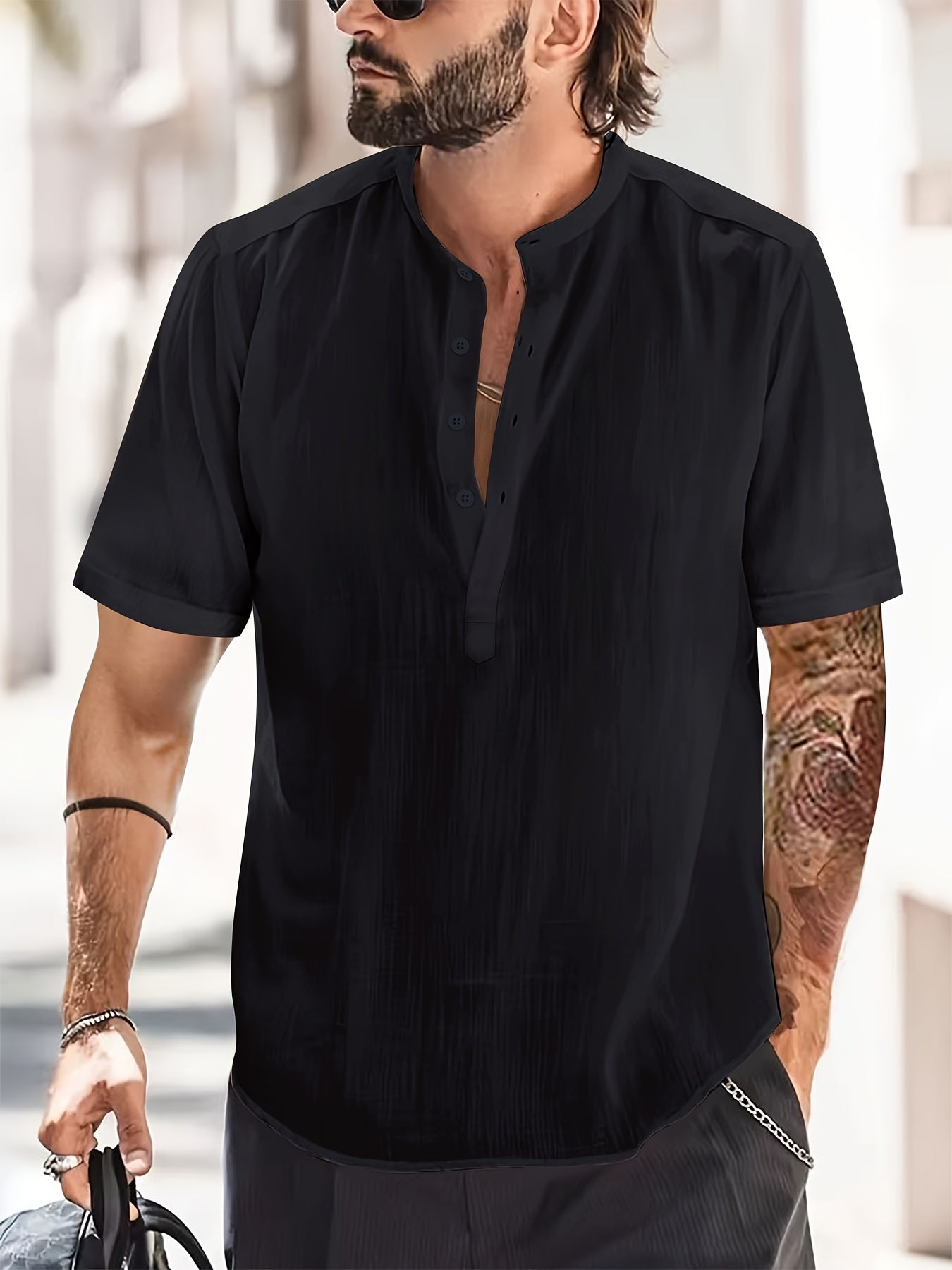 Camisa de Manga Larga con Cuello Alto para Hombre | Ideal para Uso Diario y Ocasiones Informales