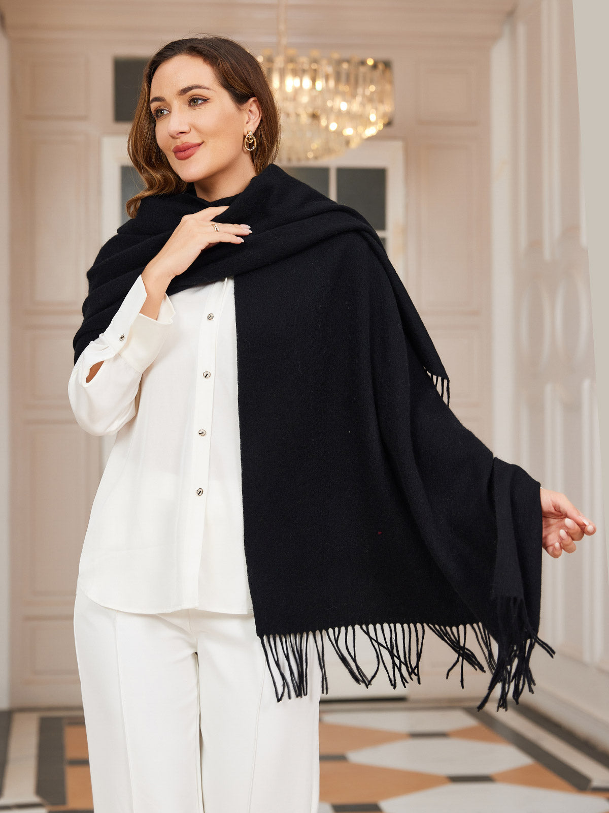 Bufanda de Formato Grande con Flecos para Mujer | Ideal para Otoño e Invierno