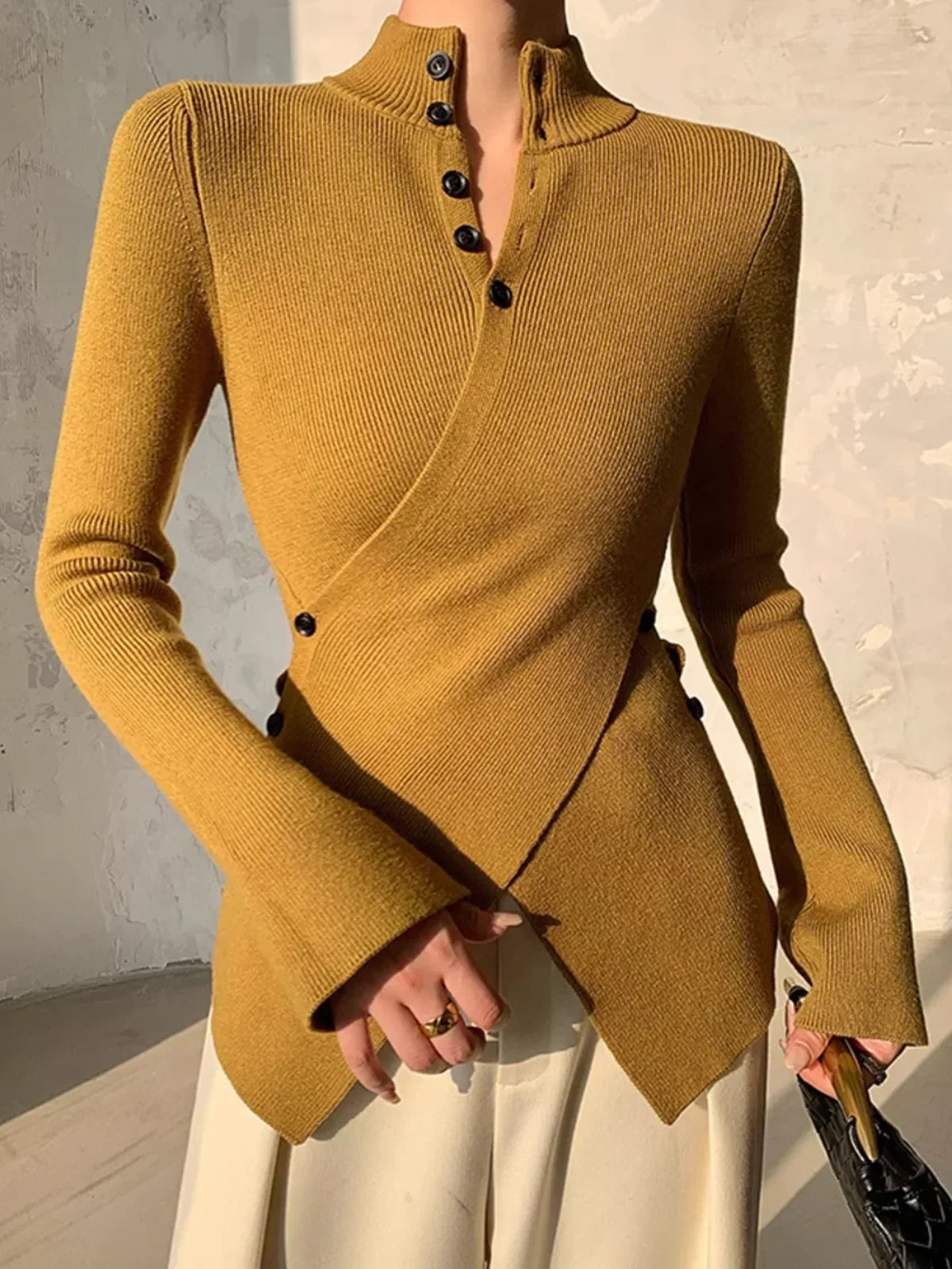 Jersey Con Diseño Asimétrico Y Botones Frontales Para Mujer | Ideal Para Uso Diario Y Entornos De Oficina