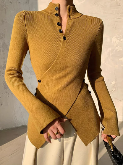 Jersey Con Diseño Asimétrico Y Botones Frontales Para Mujer | Ideal Para Uso Diario Y Entornos De Oficina