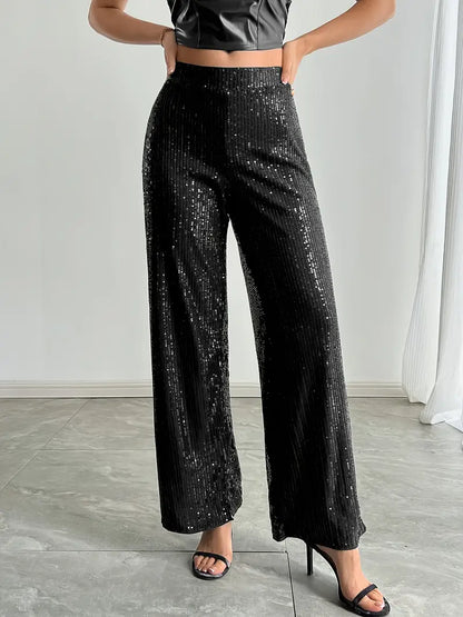 Pantalón Amplio Con Acabado De Lentejuelas Para Mujer | Ideal Para Uso Festivo