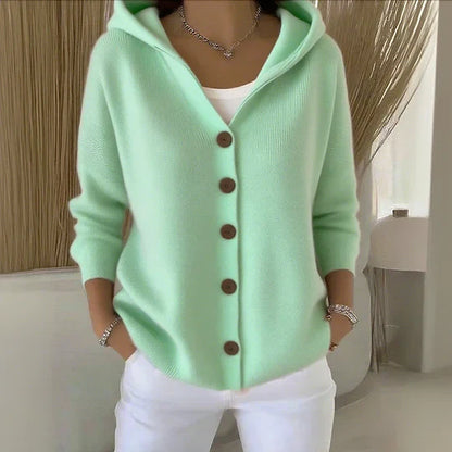 Gilet de Punto con Capucha y Cierre de Botones para Mujer | Ideal para Entretiempo