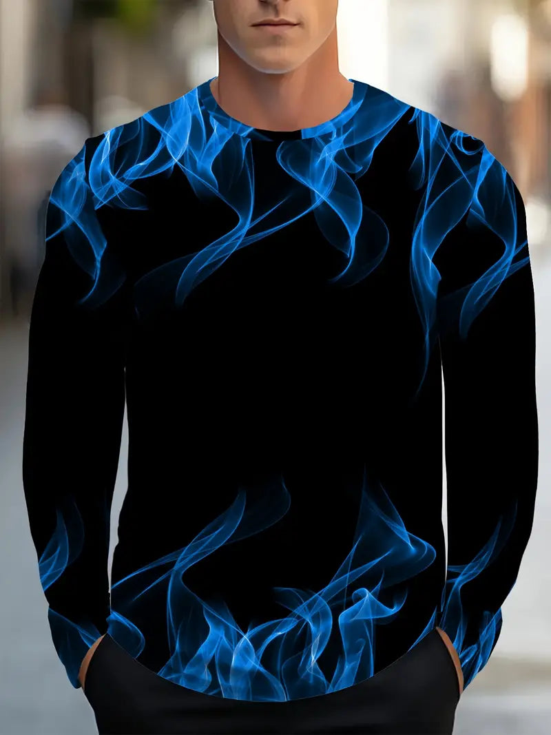 Camiseta de Manga Larga con Estampado de Llamas para Hombre | Ideal para Uso Diario