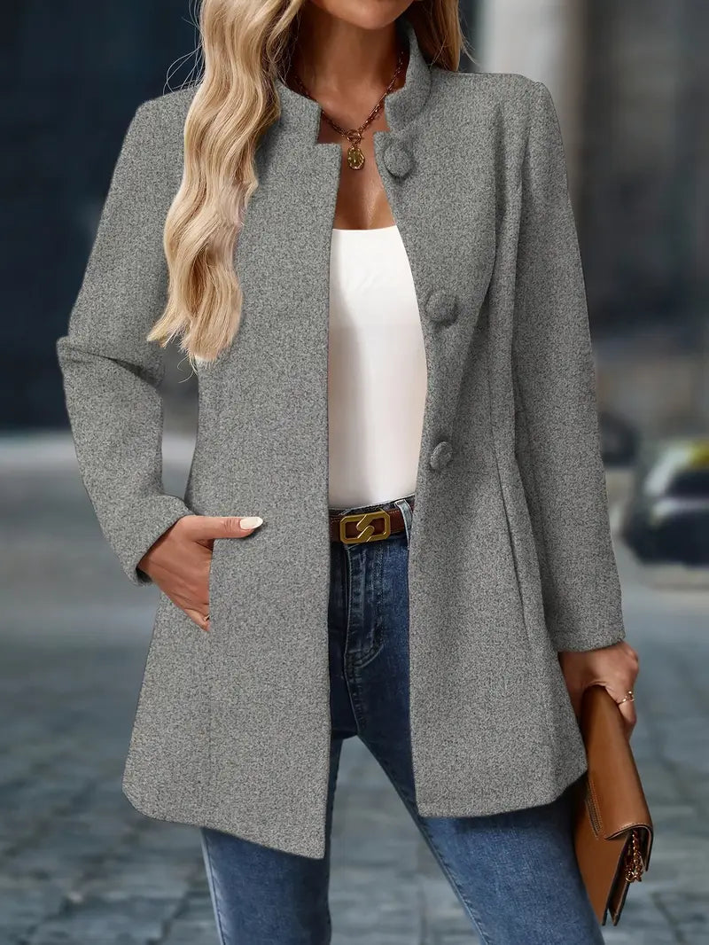 Blazer Sin Cuello Con Cierre De Botones Y Largo Medio Para Mujeres | Ideal Para Uso Diario O Entornos Formales