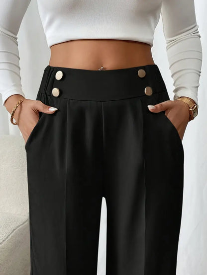 Pantalón De Corte Amplio Con Cintura Elástica Y Bolsillos Laterales Para Mujer | Ideal Para Uso Diario