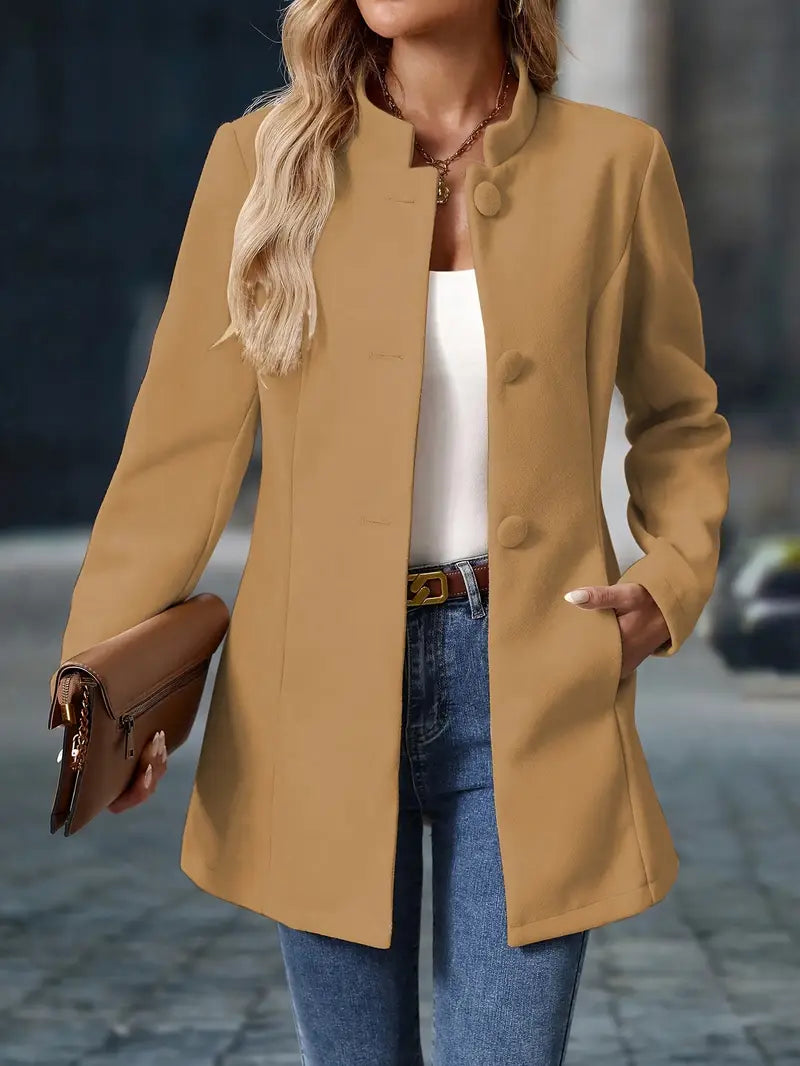 Blazer Sin Cuello Con Cierre De Botones Y Largo Medio Para Mujeres | Ideal Para Uso Diario O Entornos Formales