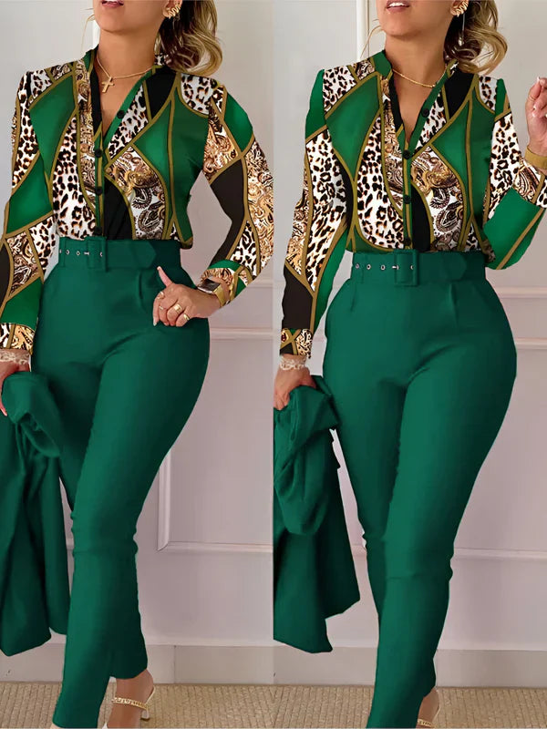 Conjunto De Dos Piezas con Top De Escote En V y Pantalón De Cintura Alta para Mujer | Ideal para Uso Diario y Entornos Formales