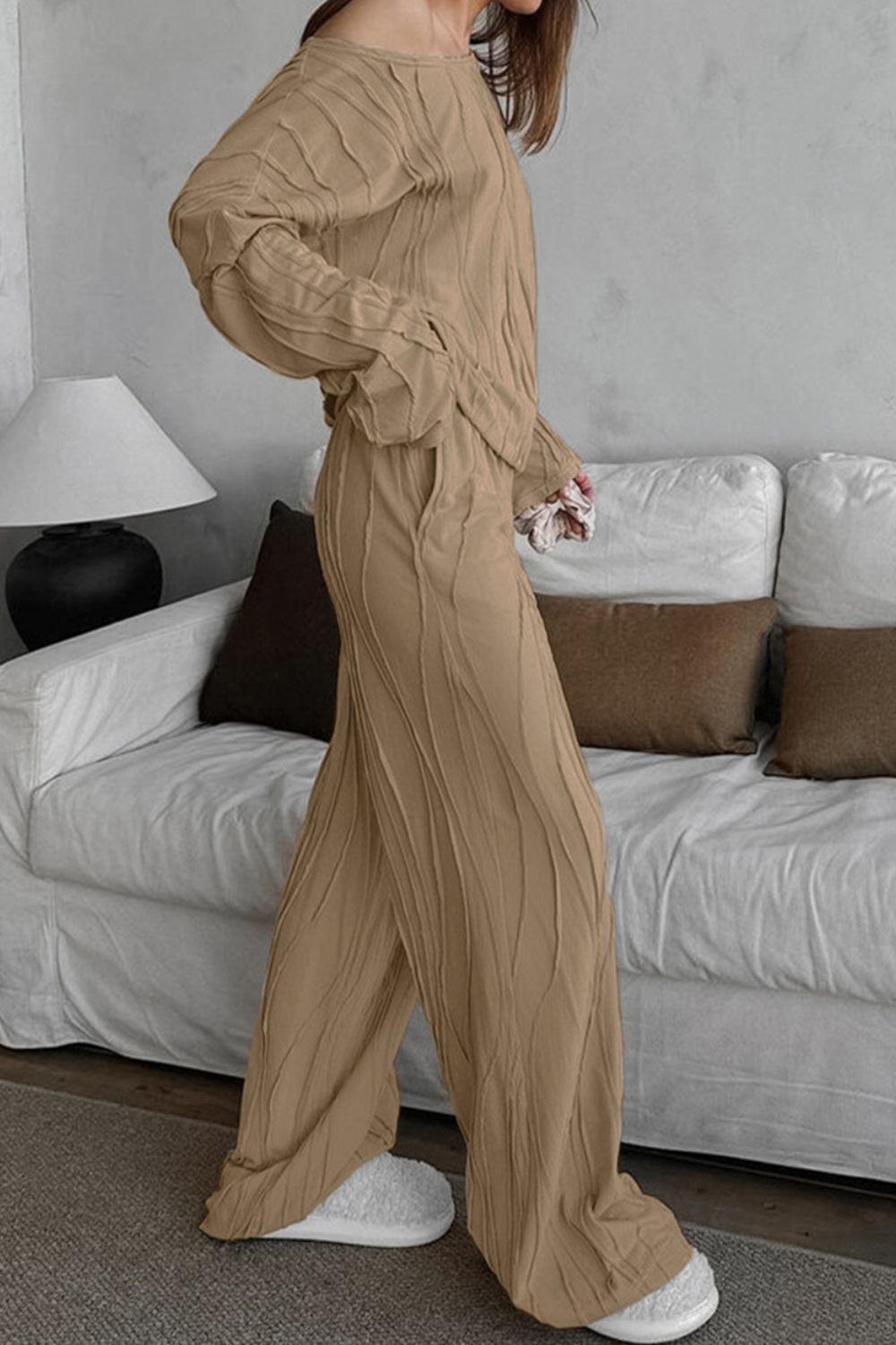 Conjunto De Dos Piezas con Top De Manga Larga y Pantalón Recto para Adultos | Ideal para Uso Diario