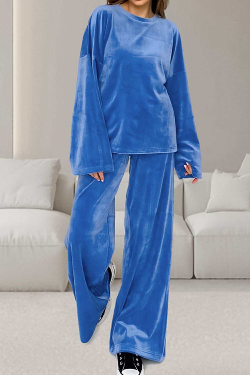 Conjunto De Dos Piezas con Top De Manga Larga y Pantalón con Cordon para Adultos | Ideal para Uso Diario