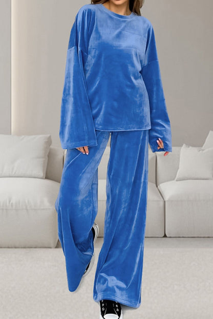 Conjunto De Dos Piezas con Top De Manga Larga y Pantalón con Cordon para Adultos | Ideal para Uso Diario