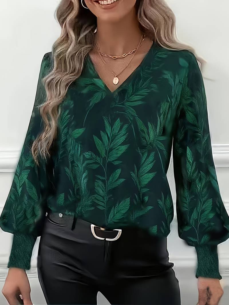 Blusa de Mangas Largas con Motivo de Hojas para Mujeres | Ideal para Uso Diario y Profesional
