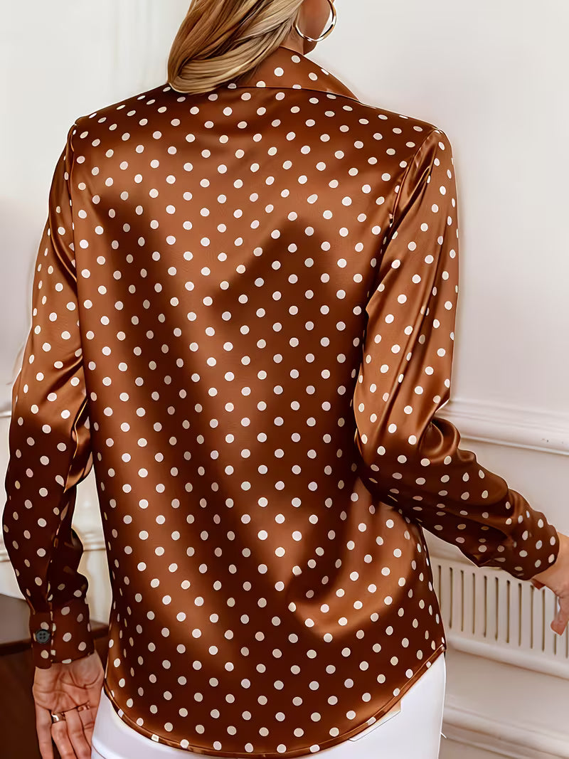 Blusa A Lunares Con Corte Clásico Y Mangas Largas Para Mujer | Ideal Para Oficina Y Uso Diario