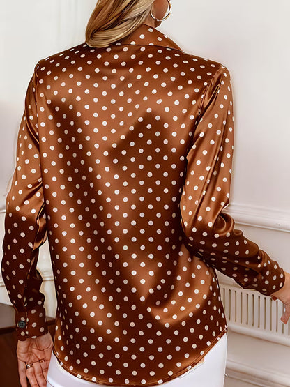 Blusa A Lunares Con Corte Clásico Y Mangas Largas Para Mujer | Ideal Para Oficina Y Uso Diario