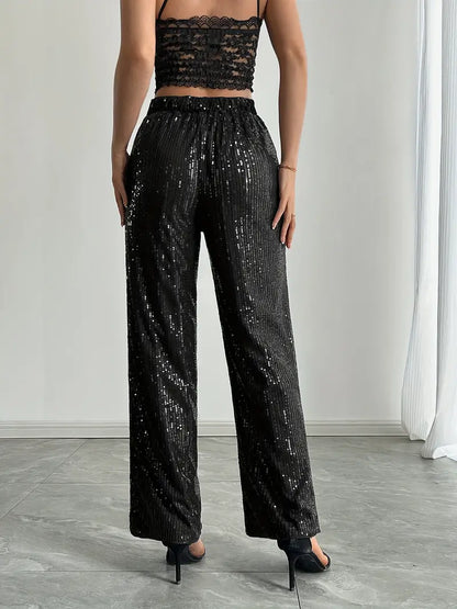 Pantalón Amplio Con Acabado De Lentejuelas Para Mujer | Ideal Para Uso Festivo