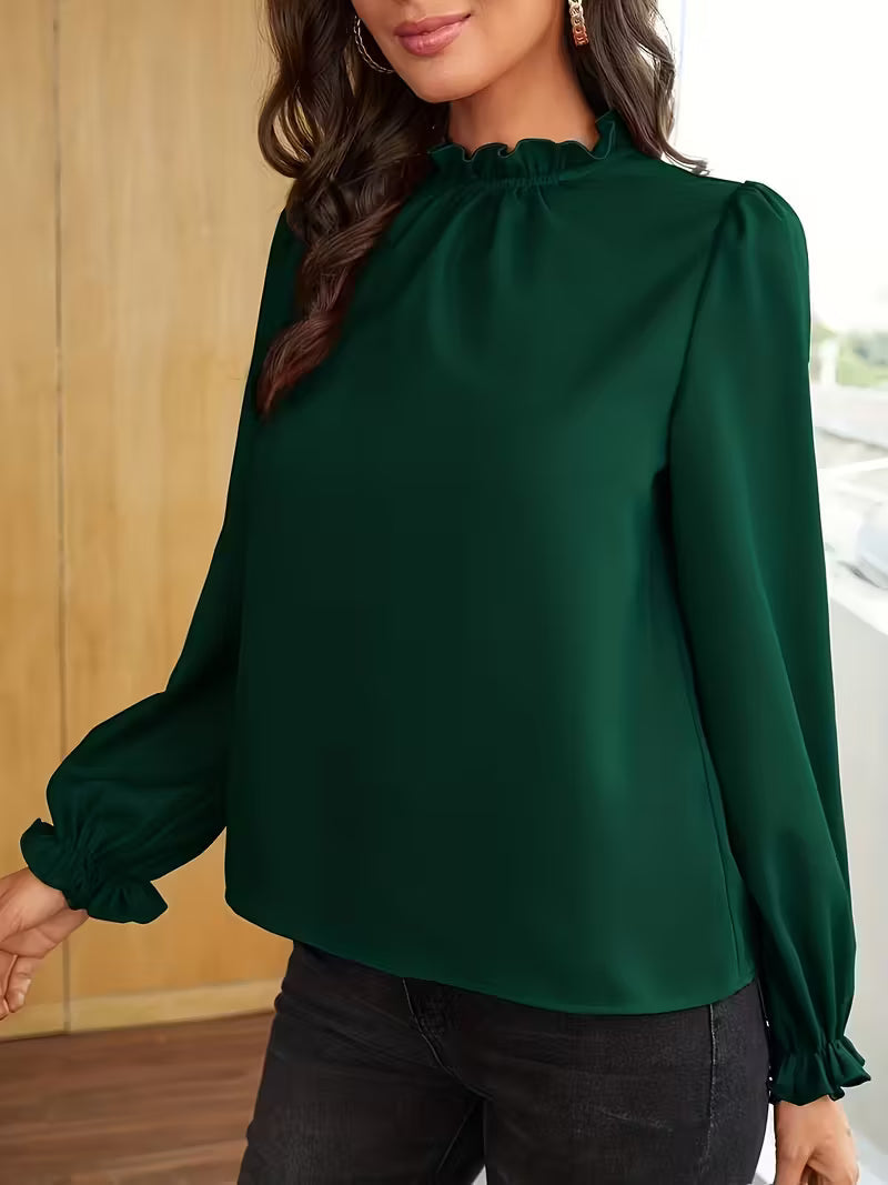 Blusa con Cuello Volanteado y Mangas Abullonadas para Mujeres | Ideal para Uso Diario y Ocasiones Informales