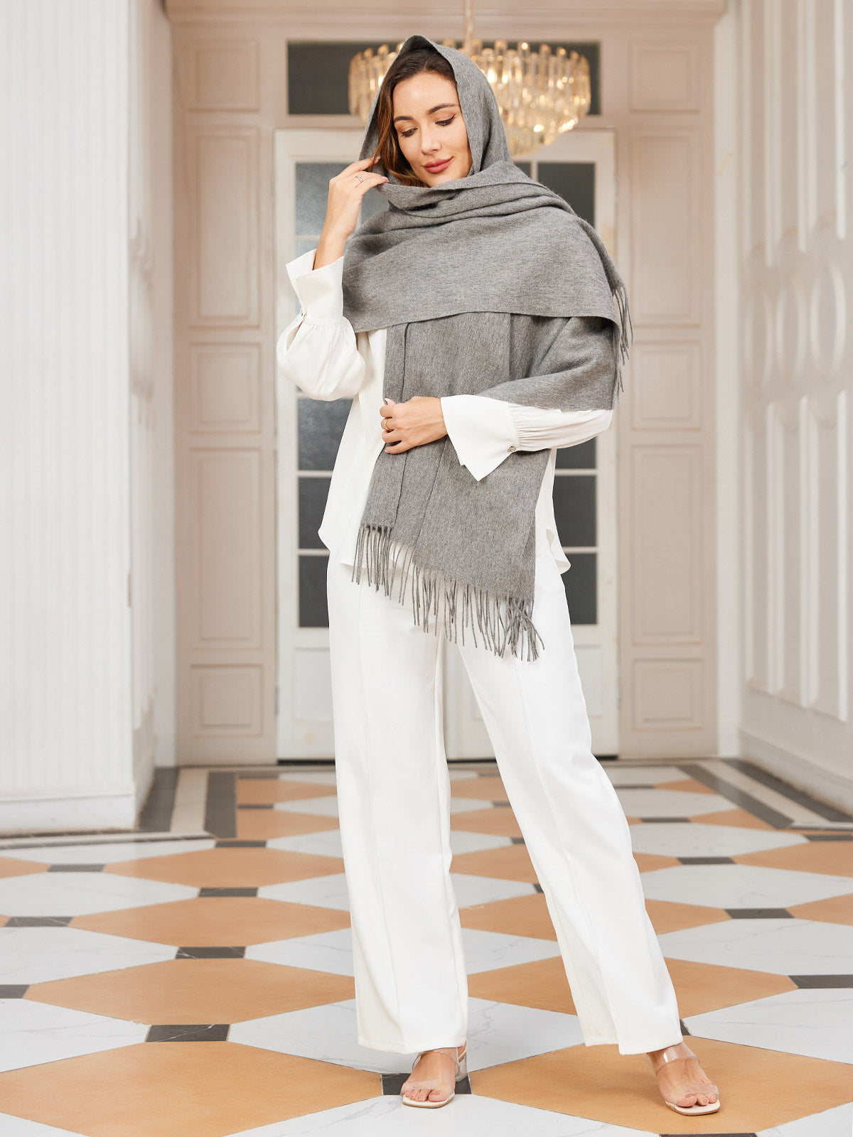 Bufanda de Formato Grande con Flecos para Mujer | Ideal para Otoño e Invierno