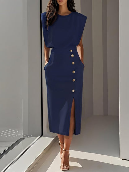 Vestido Midi Sin Mangas Con Botones Frontales Para Mujer | Ideal Para Uso Diario Y Ocasiones