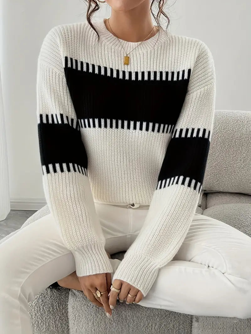 Jersey De Manga Larga Con Cuello Redondo Para Mujer | Ideal Para Uso Diario Y Trabajo