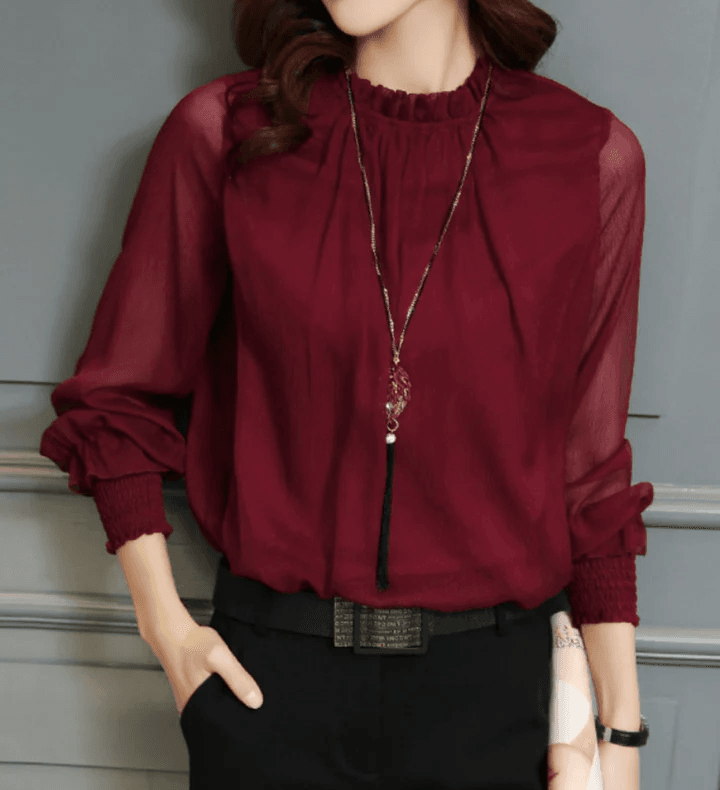 Blusa De Mujer Con Mangas Abullonadas Para Uso Diario | Ideal Para Oficina Y Ocasiones Informales