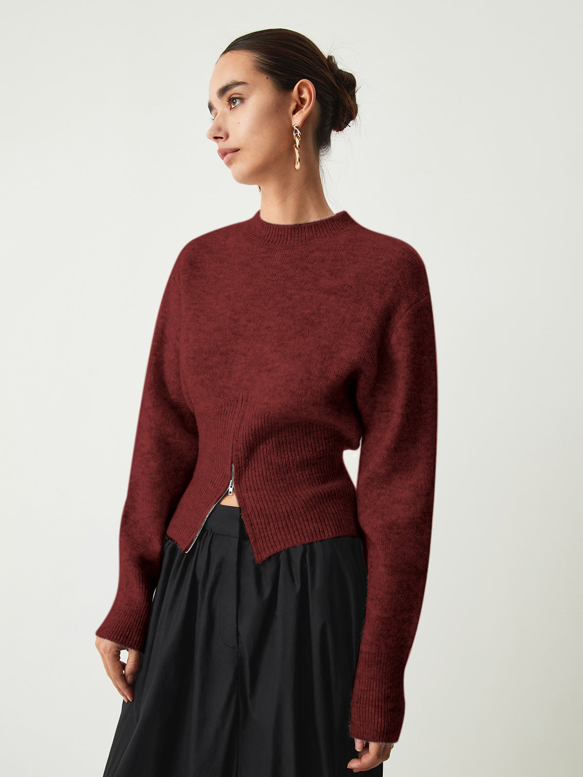 Jersey De Manga Larga Con Cuello Redondo Y Tejido Elástico Para Mujer | Ideal Para Uso Diario