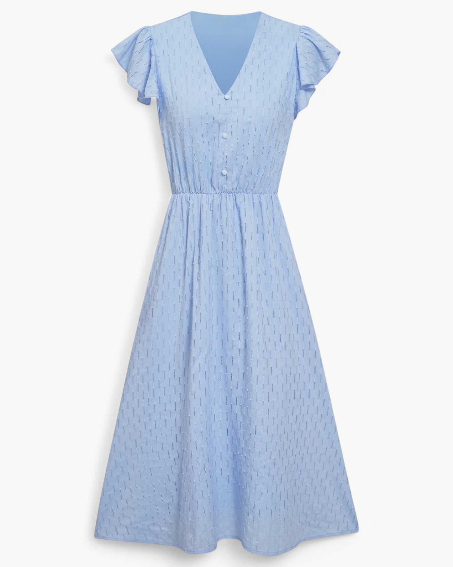 Vestido Midi Con Mangas Con Volantes Y Botones Frontales Para Mujer | Ideal Para Uso Diario Y Ocasiones Informales