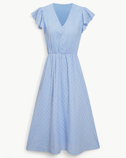Vestido Midi Con Mangas Con Volantes Y Botones Frontales Para Mujer | Ideal Para Uso Diario Y Ocasiones Informales