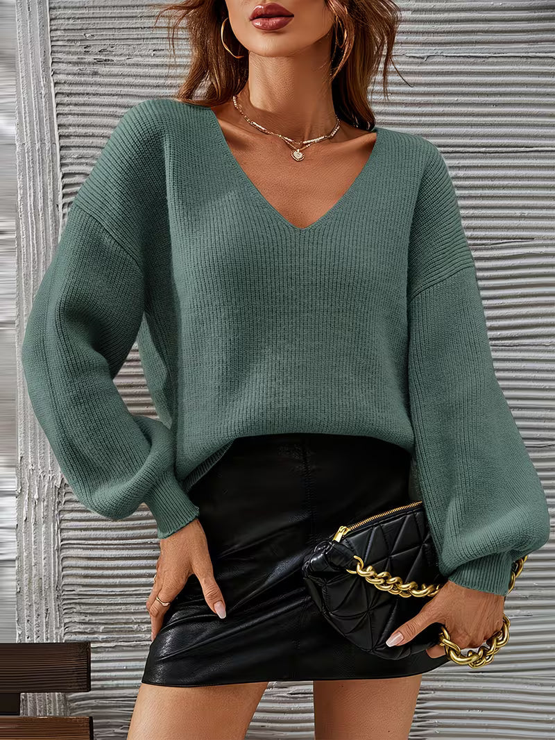 Jersey Con Cuello En V Y Hombros Caídos Para Mujer | Ideal Para Uso Diario