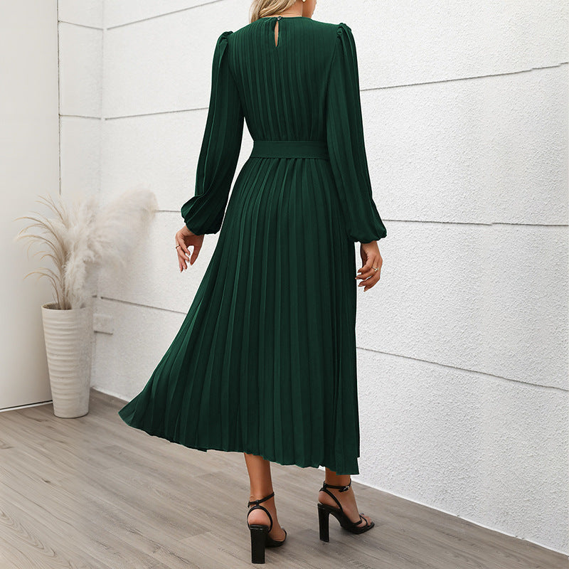 Vestido Midi con Cintura Ceñida y Mangas Ligeramente Abullonadas para Mujer | Ideal para Ceremonias y Ocasiones Especiales