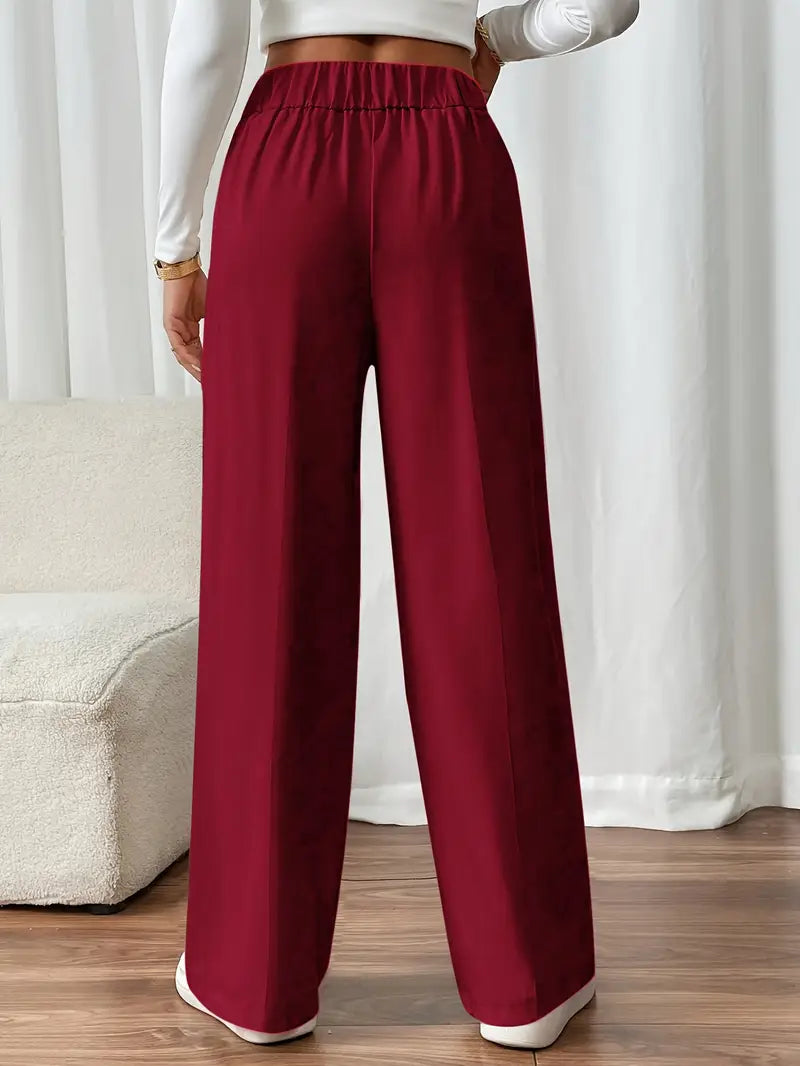 Pantalón De Corte Amplio Con Cintura Elástica Y Bolsillos Laterales Para Mujer | Ideal Para Uso Diario