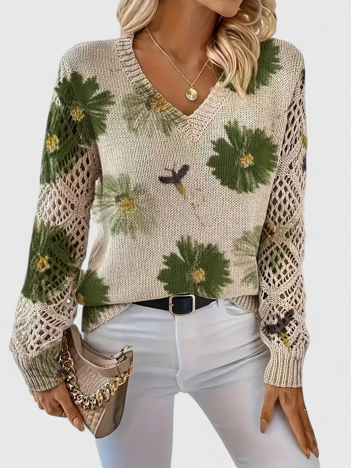 Jersey De Manga Larga Con Motivo Floral Y Cuello En V Para Mujer | Ideal Para Uso Diario