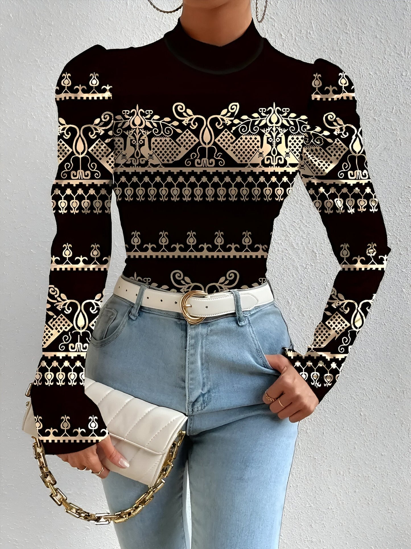 Blusa Con Motivo Floral Y Mangas Abullonadas Para Mujer | Ideal Para Uso Diario Y Salidas