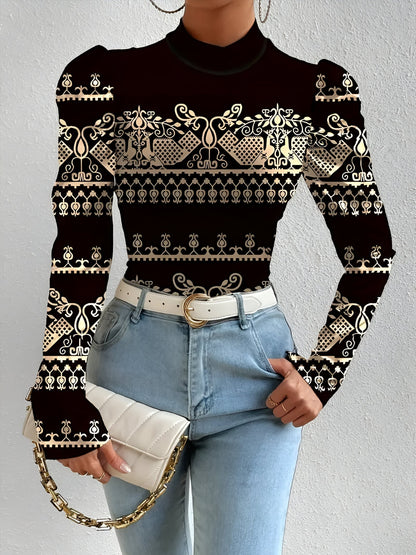 Blusa Con Motivo Floral Y Mangas Abullonadas Para Mujer | Ideal Para Uso Diario Y Salidas