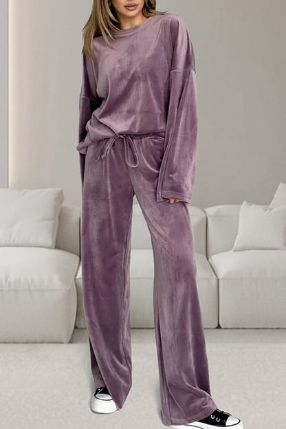 Conjunto De Dos Piezas con Top De Manga Larga y Pantalón con Cordon para Adultos | Ideal para Uso Diario