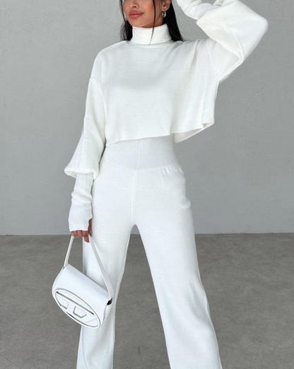 Conjunto de Top de Manga Larga y Pantalón de Corte Amplio para Mujer | Ideal para Uso Diario y Momentos en Casa
