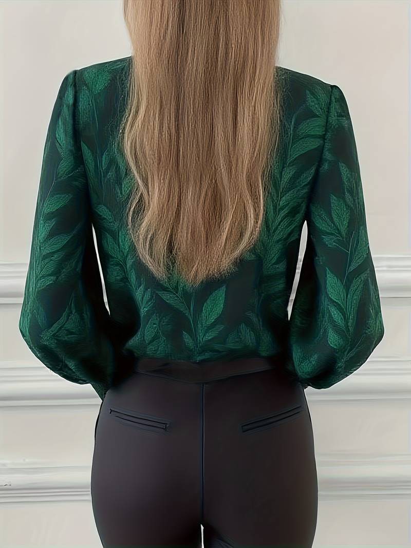 Blusa de Mangas Largas con Motivo de Hojas para Mujeres | Ideal para Uso Diario y Profesional